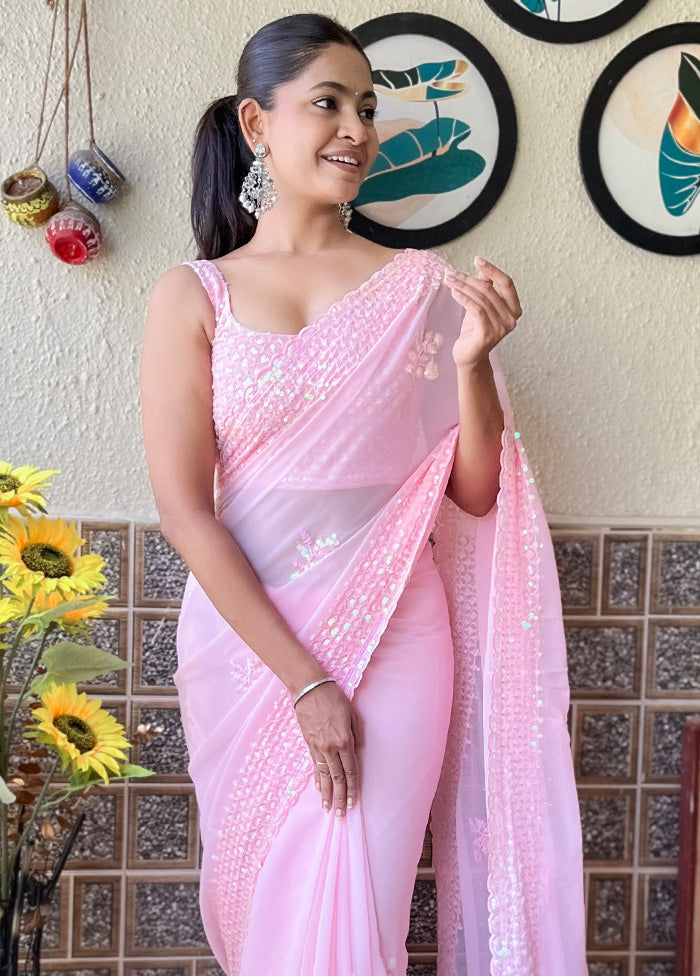 Pink Georgette Saree With Blouse Piece Buy Cheap Pay With Visa