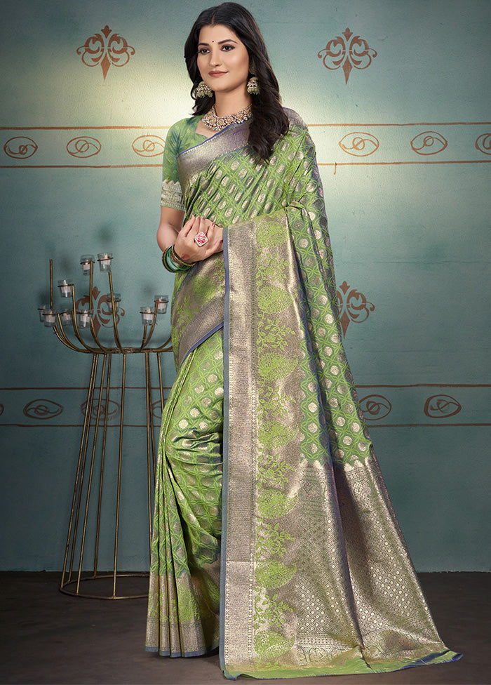 Green Spun Silk Saree With Blouse Piece Great Deals Sale Online