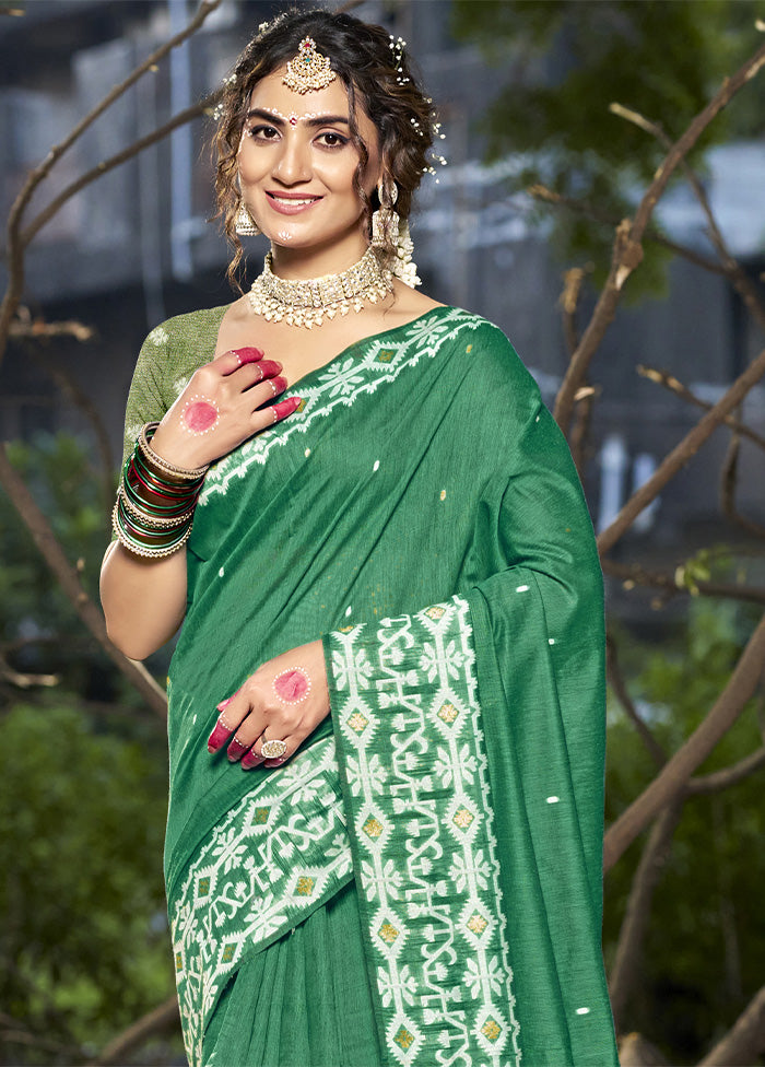 Green Cotton Saree With Blouse Piece Clearance 2025