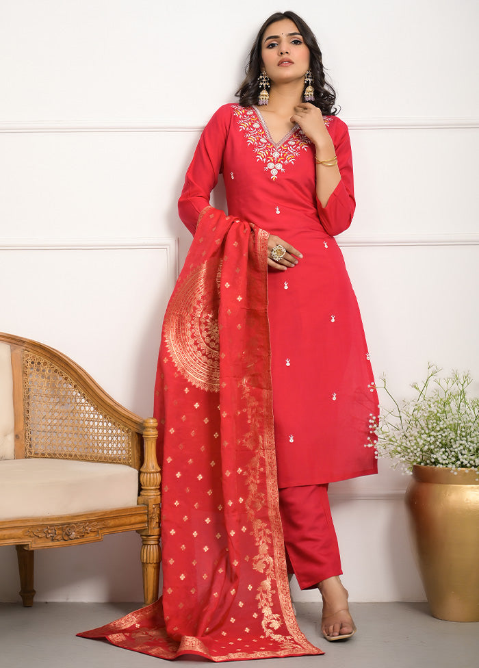 3 Pc Pink Readymade Viscose Suit Set For Nice Online