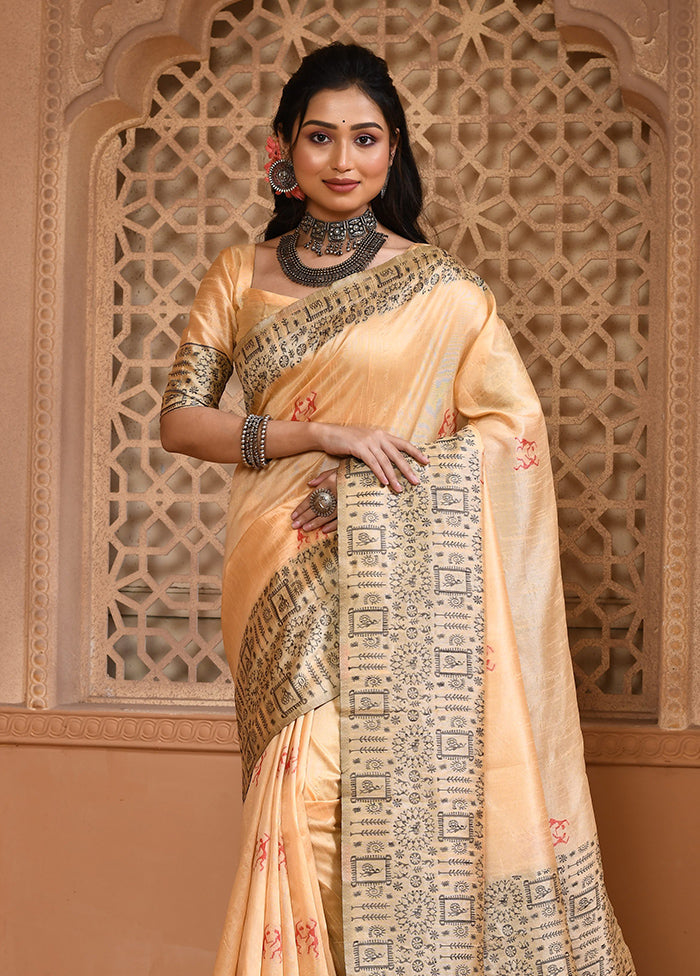 Cream Spun Silk Saree With Blouse Piece Cheap The Cheapest