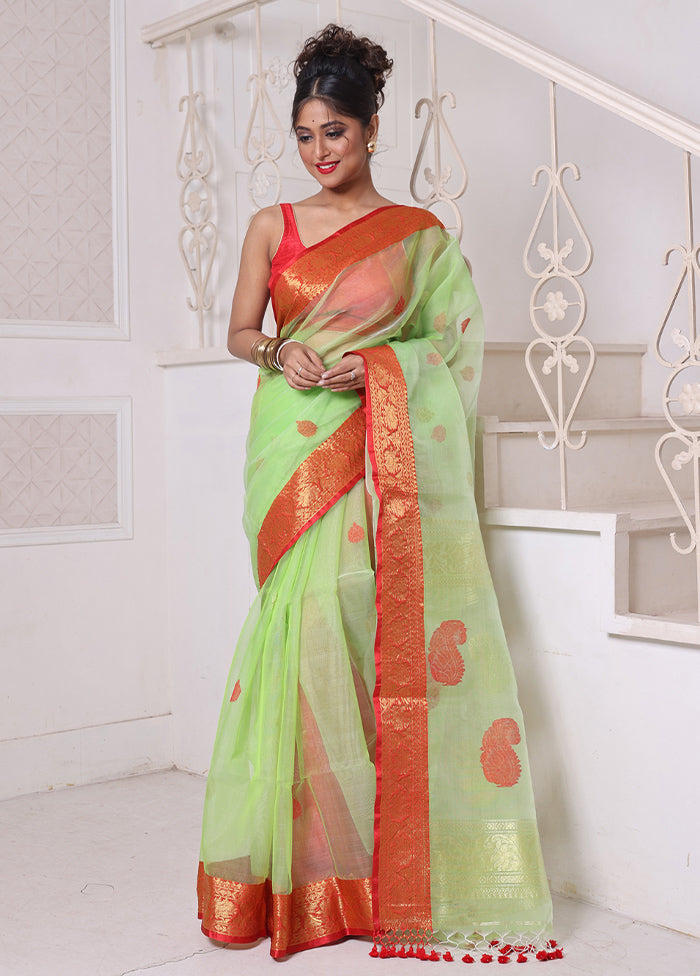 Light Green Spun Silk Saree With Blouse Piece Clearance Nicekicks