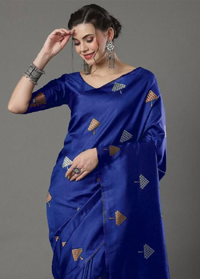 Blue Banarasi Silk Saree With Blouse Piece Discount Reliable