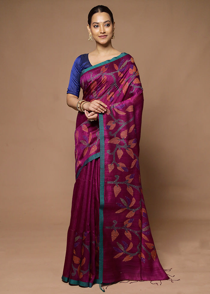 Purple Handloom Matka Pure Silk Saree With Blouse Piece Clearance 2025 New