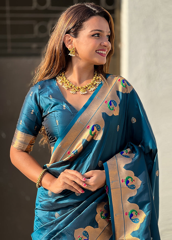 Teal Blue Spun Silk Saree With Blouse Piece Low Cost Cheap Pice