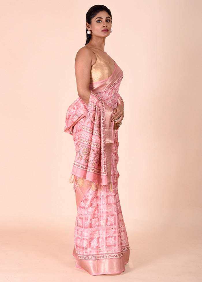 Pink Tussar Silk Saree With Blouse Piece Cheap Sale 2025