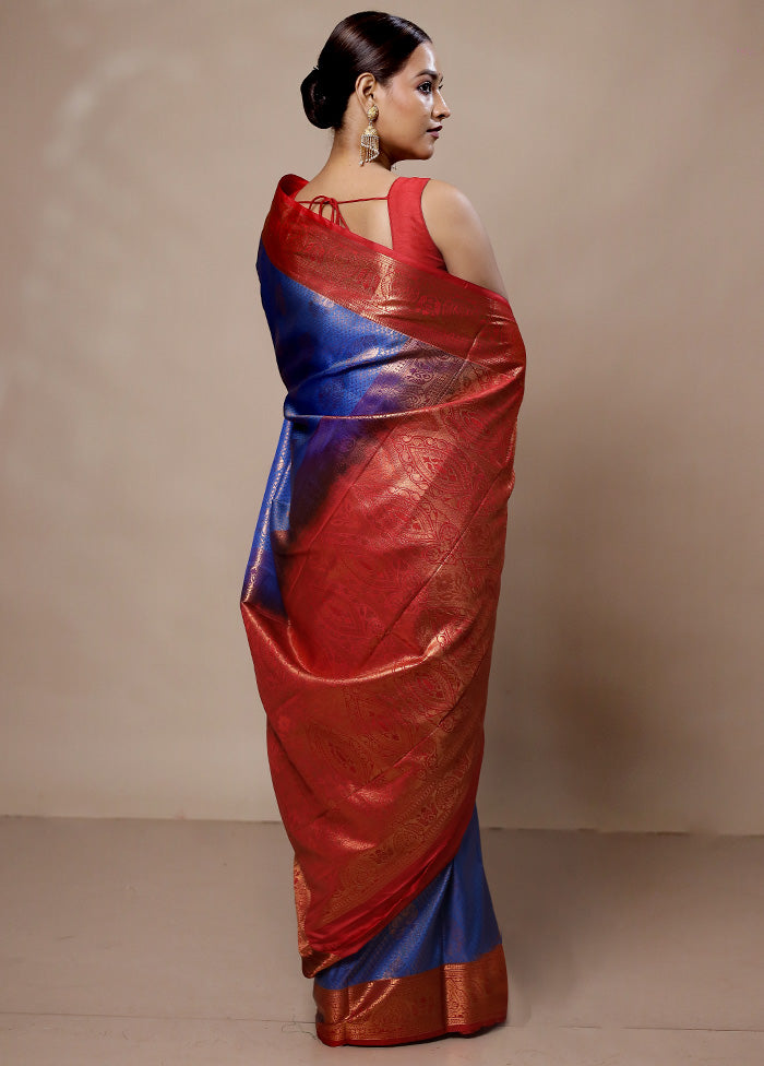 Blue Kanjivaram Silk Saree With Blouse Piece Websites Online