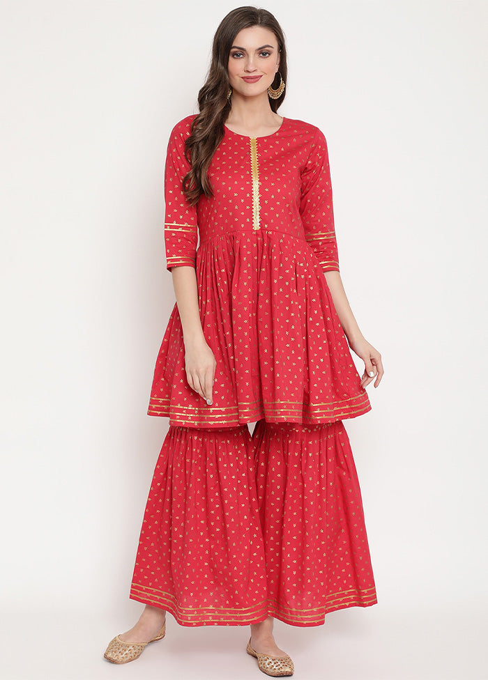 2 Pc Red Pure Readymade Cotton Kurti Set Explore