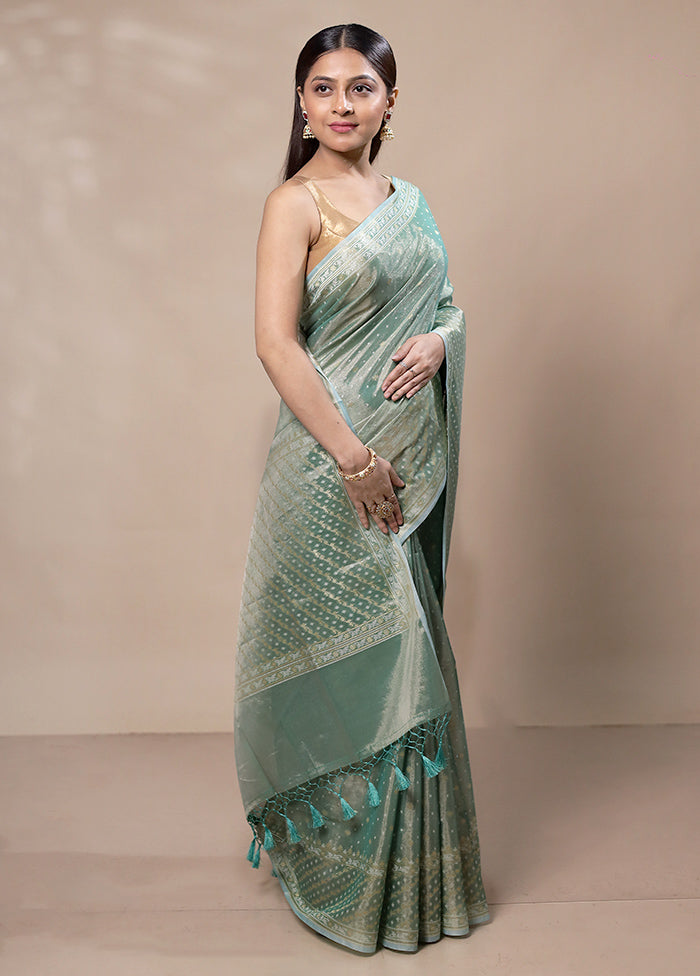 Green Tissue Silk Saree With Blouse Piece Free Shipping Best Pices