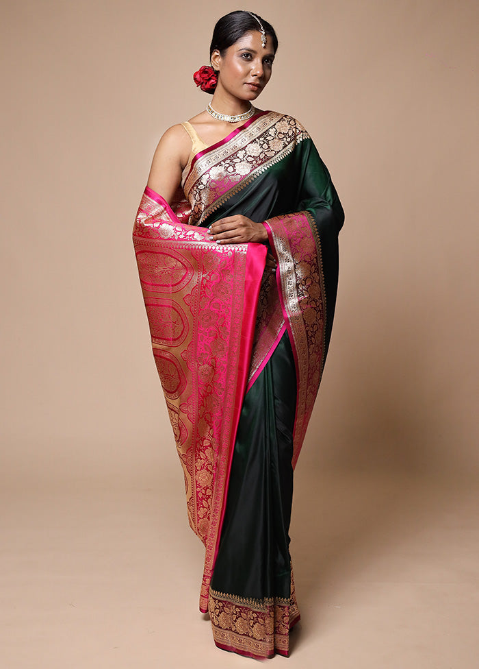 Green Banarasi Silk Saree With Blouse Piece Buy Cheap Pre Order