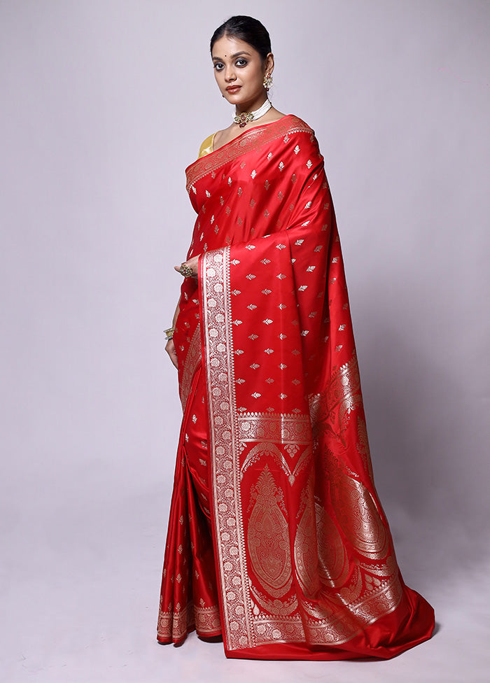 Red Banarasi Silk Saree With Blouse Piece Fast Delivery Online