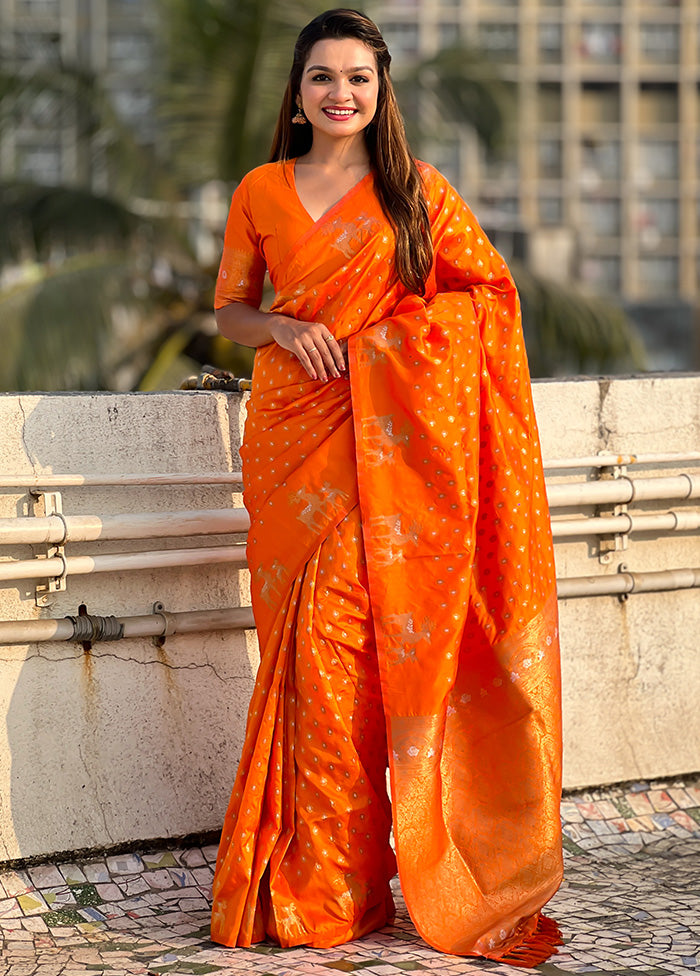 Orange Spun Silk Saree With Blouse Piece Buy Cheap Extremely