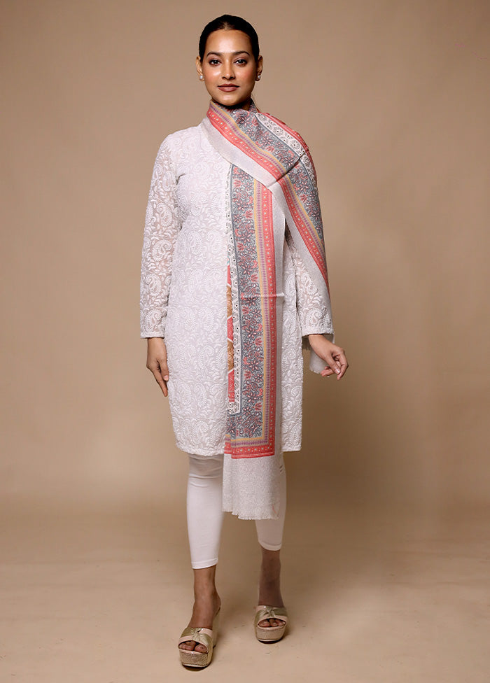 Grey Butta Work With Zari Woven Border Shawl Pay With Paypal Cheap Pice