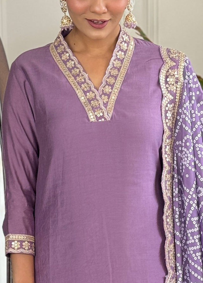 3 Pc Purple Readymade Viscose Dupatta Suit Set Sale Wide Range Of