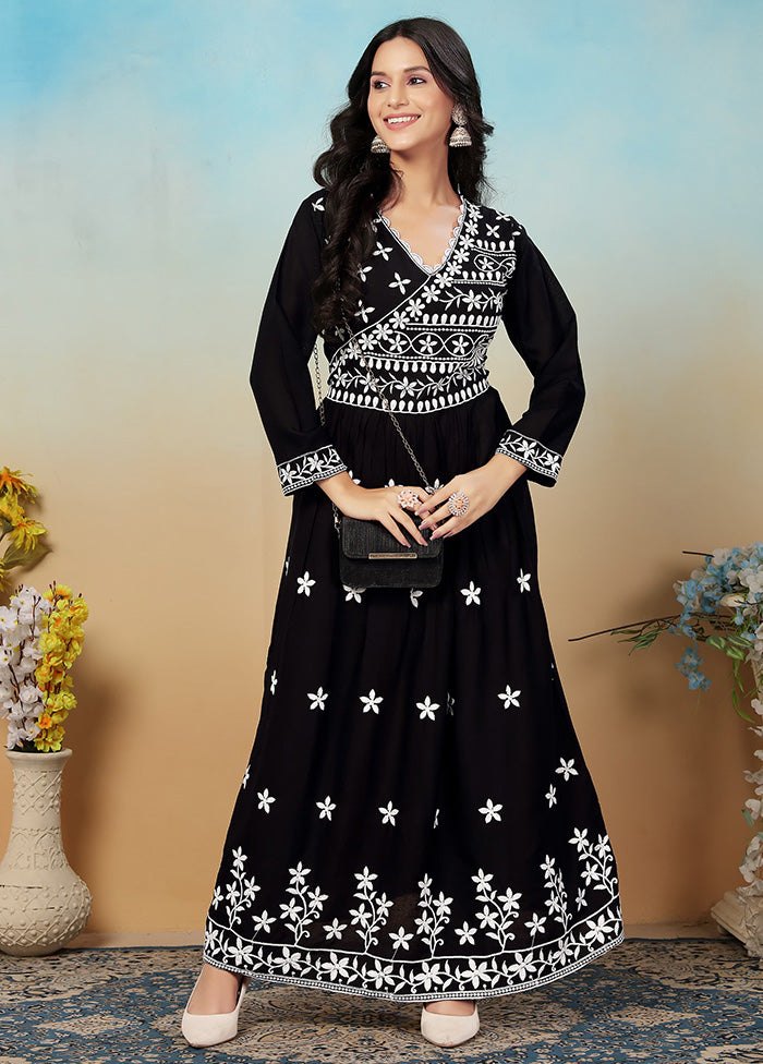 2 Pc Black Readymade Rayon Long Kurti Set Buy Cheap Pre Order