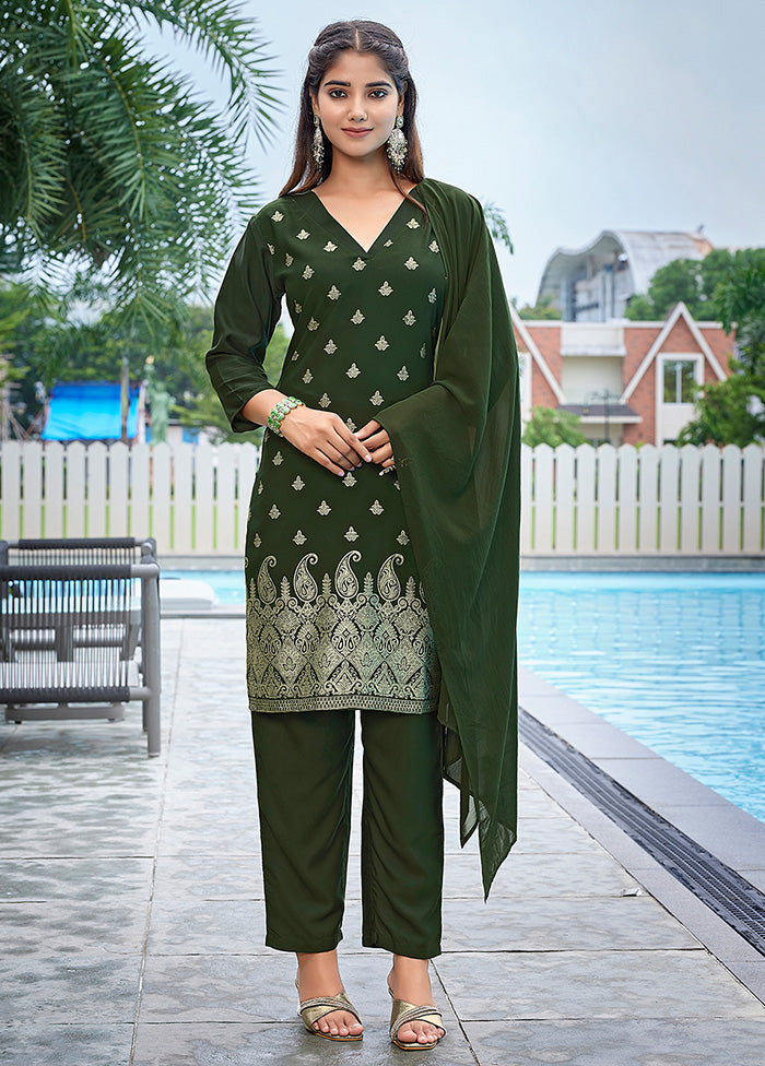 3 Pc Mehendi Readymade Silk Suit Set Amazon Online