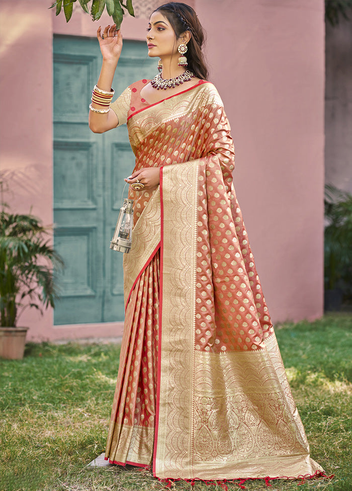 Peach Spun Silk Saree With Blouse Piece Buy Cheap Classic