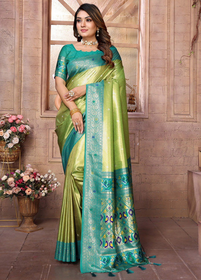 Pista Green Banarasi Silk Saree With Blouse Piece For Sale Free Shipping