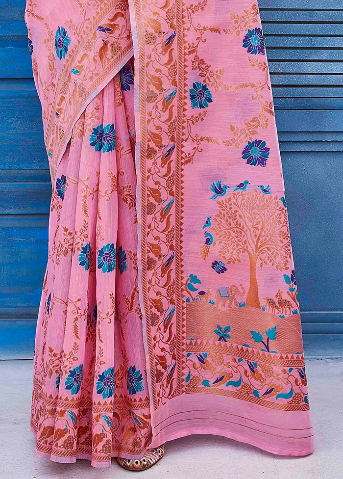 Pink Kanjivaram Silk Saree With Blouse Piece View For Sale