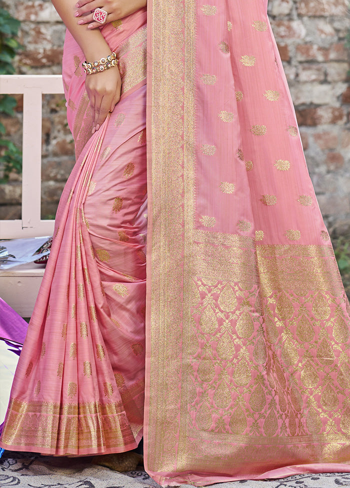 Light Pink Spun Silk Saree With Blouse Piece The Cheapest Cheap Pice