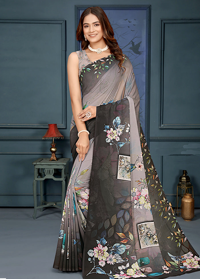 Grey Spun Silk Saree With Blouse Piece Genuine Sale Online