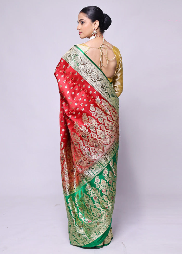 Red Handloom Banarasi Pure Silk Saree With Blouse Piece Fast Delivery Sale Online