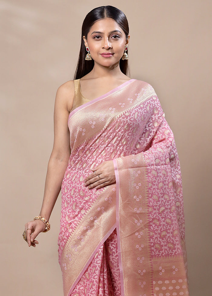 Pink Kora Silk Saree With Blouse Piece The Cheapest