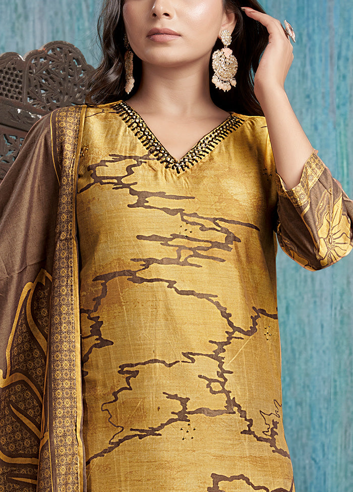 3 Pc Mustard Readymade Viscose Dupatta Suit Set 2025 Cheap Online