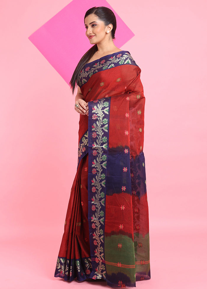 Red Cotton Woven Work Saree Without Blouse Piece Looking For Cheap Pice