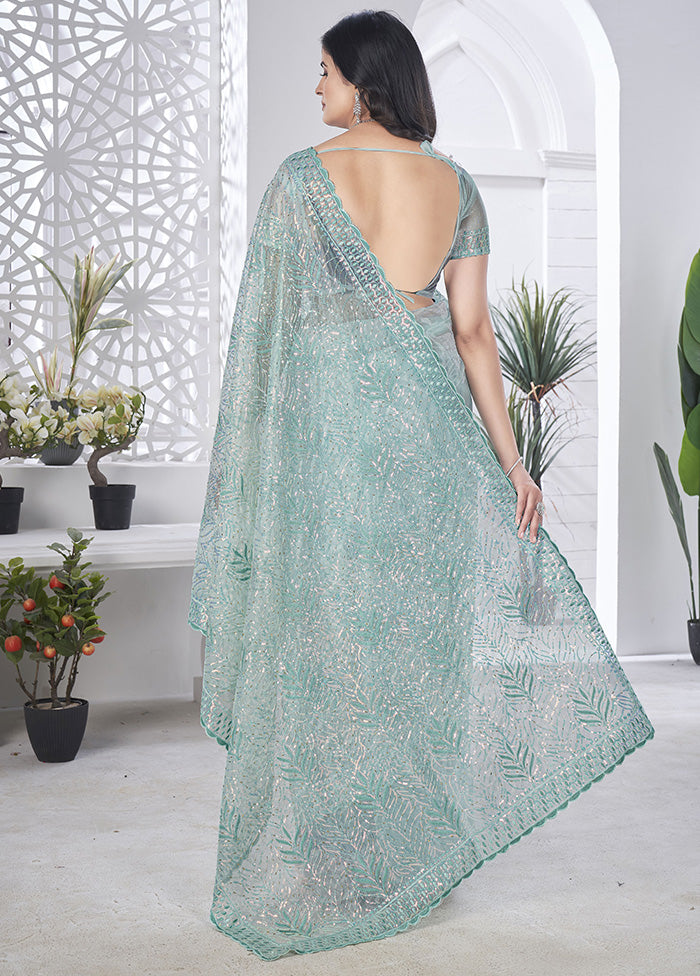 Sea Green Net Net Saree With Blouse Piece Collections Cheap Pice