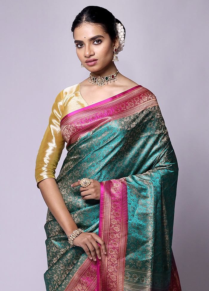 Green Jamewar Silk Saree With Blouse Piece Clearance Online