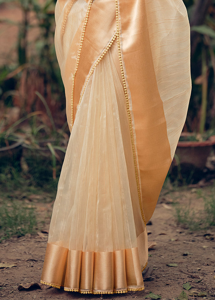 Gold Organza Saree With Blouse Piece Official Sale Online