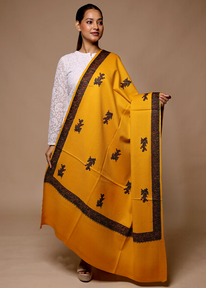 Yellow Butta Work With Zari Woven Border Shawl Sale Best