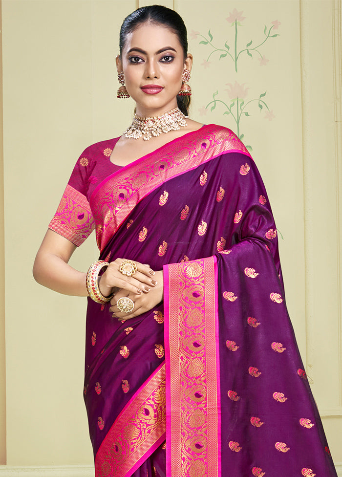 Wine Dupion Silk Saree With Blouse Piece Official Site For Sale