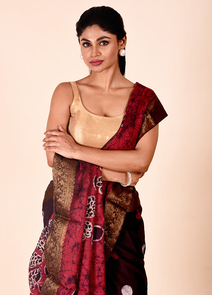 Wine Chanderi Cotton Saree With Blouse Piece Outlet Fashionable