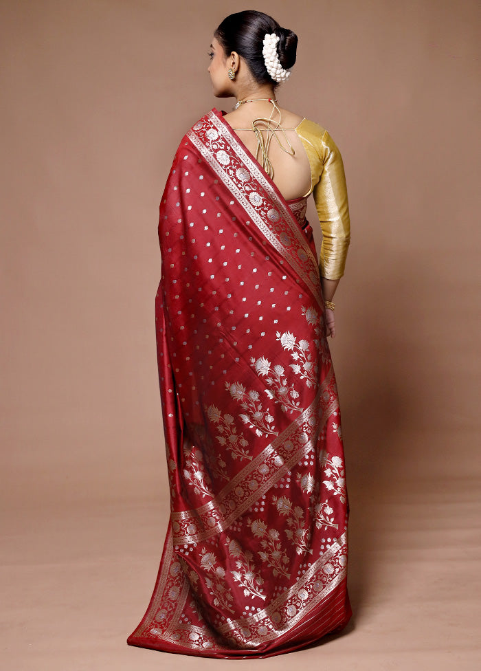 Red Katan Silk Saree With Blouse Piece Fast Delivery For Sale