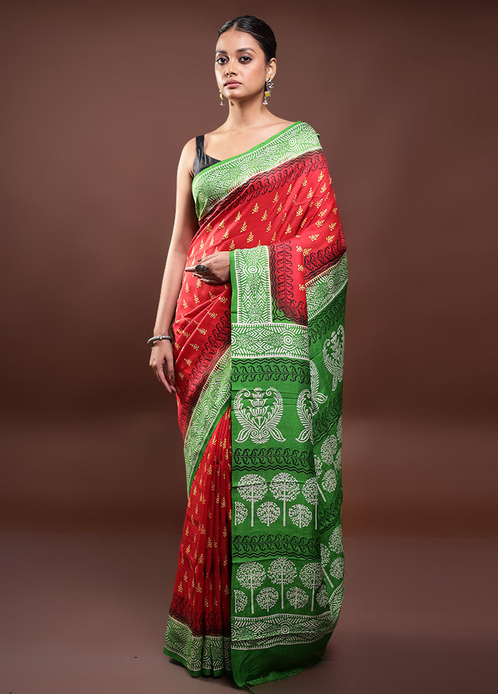 Red Printed Pure Silk Saree Without Blouse Piece Buy Cheap Sast