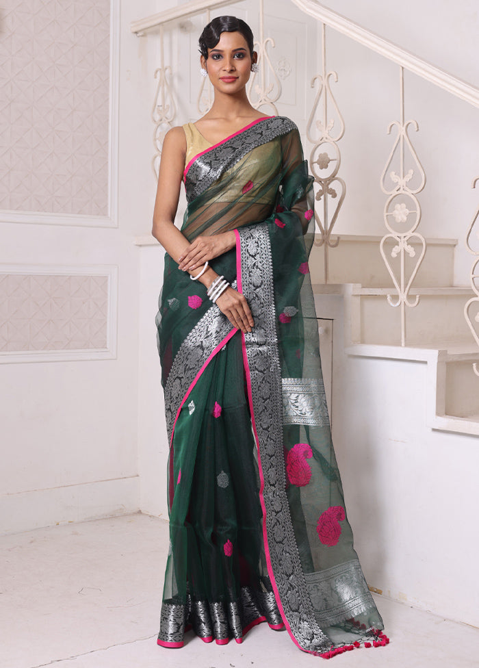 Green Spun Silk Saree With Blouse Piece Wiki Cheap Pice