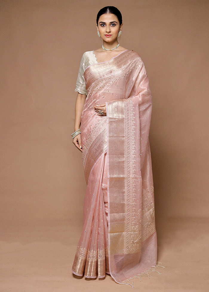 Pink Tissue Silk Saree With Blouse Piece Sale Sast