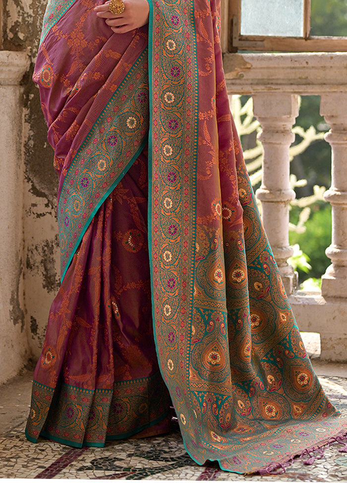 Wine Banarasi Silk Saree With Blouse Piece Free Shipping Eastbay