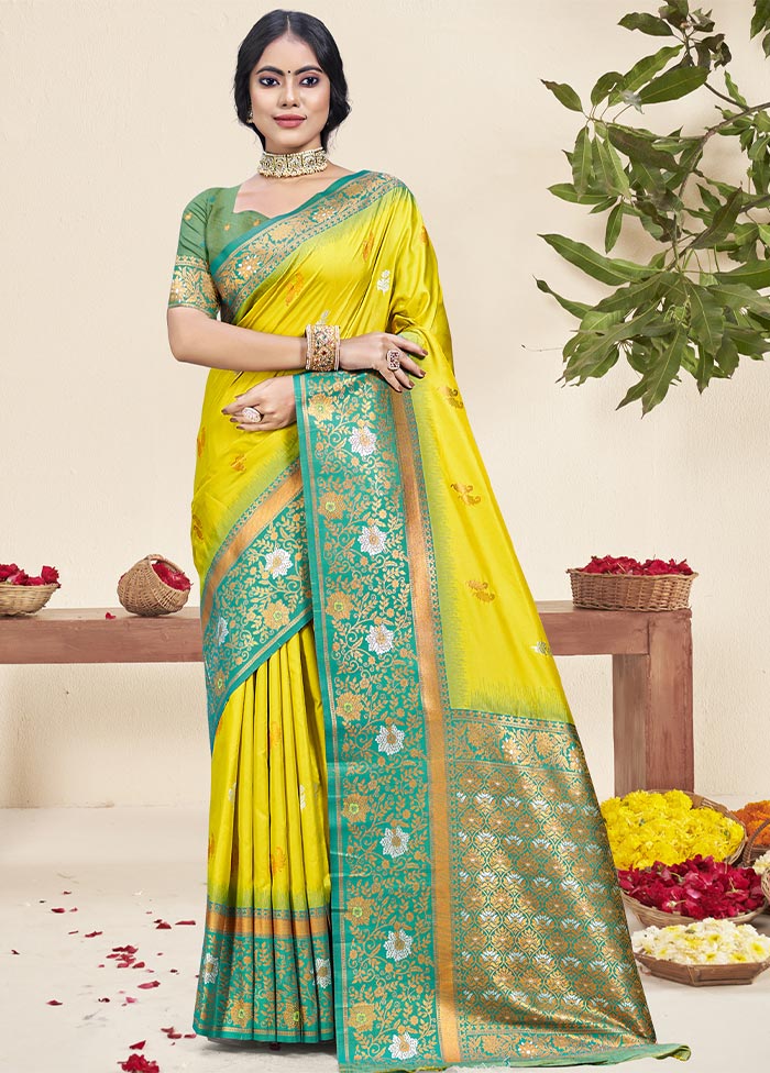 Yellow Dupion Silk Saree With Blouse Piece Online Online For Sale