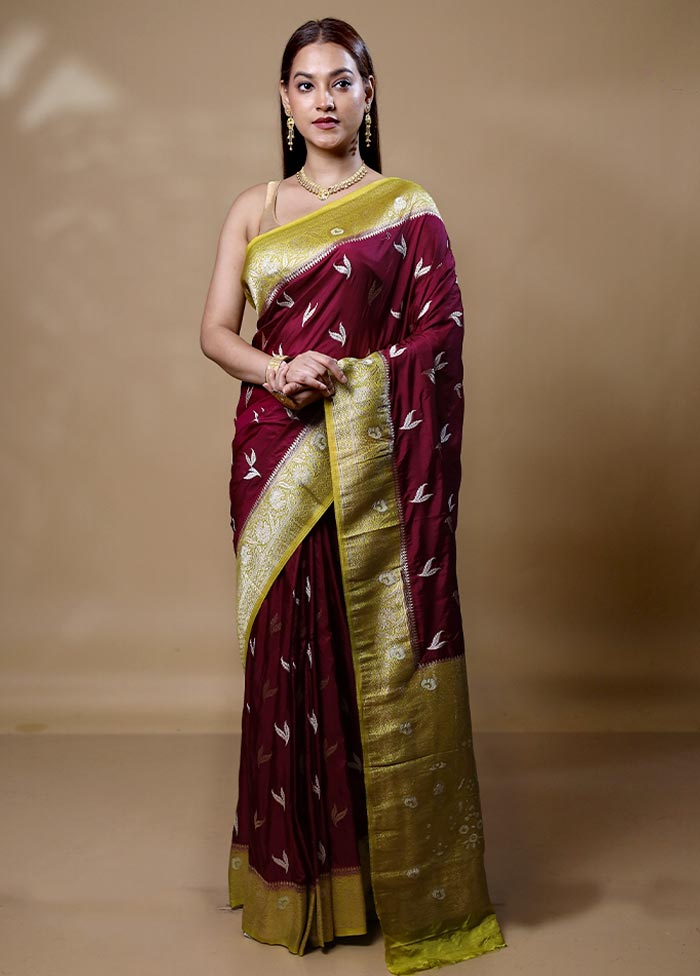 Maroon Dupion Silk Saree With Blouse Piece Fashionable Cheap Pice