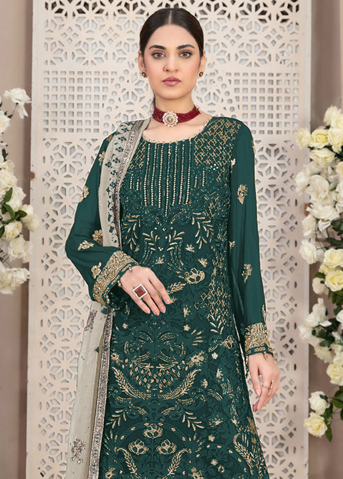 3 Pc Green Semi Stitched Georgette Suit Set Buy Cheap Comfortable