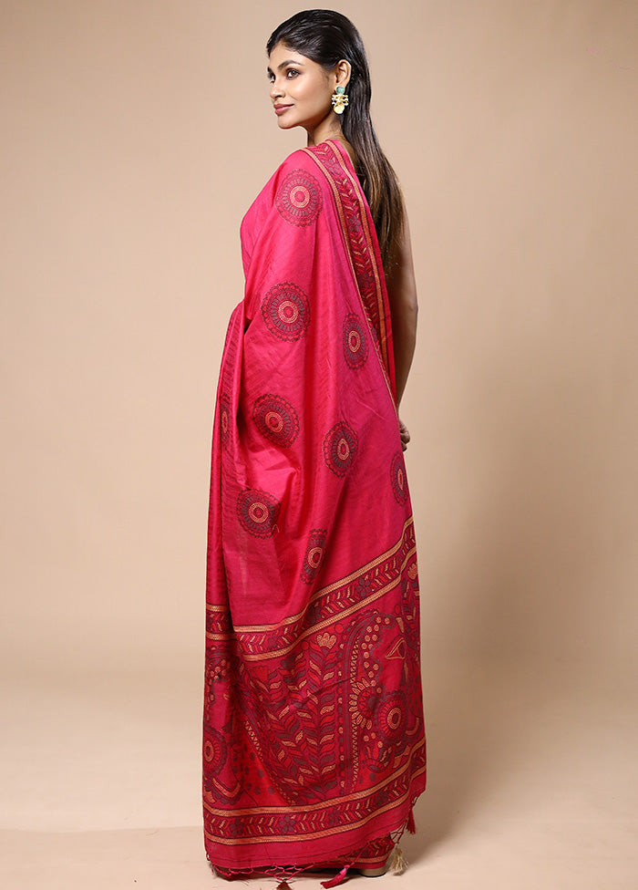 Pink Dupion Silk Saree With Blouse Piece Very Cheap Pice