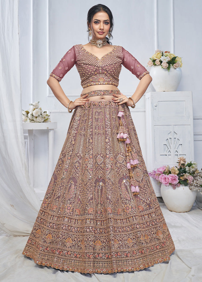 3 Pc Purple Net Semi Stitched Lehenga Set Sale Wholesale Pice