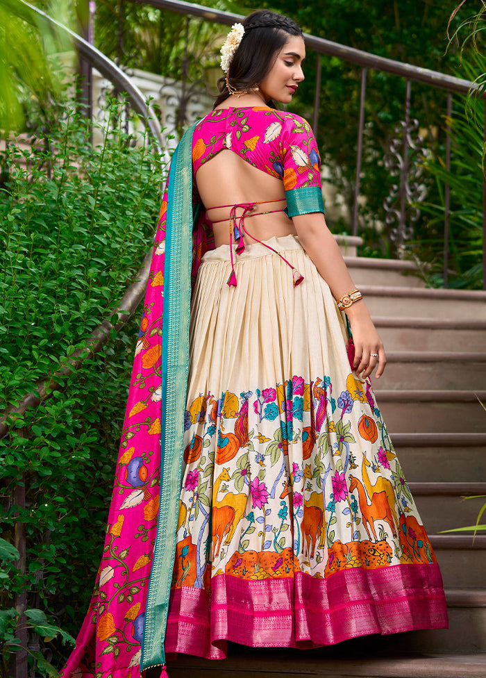 3 Pc Multicolor Silk Semi Stitched Lehenga Set Discount Big Discount