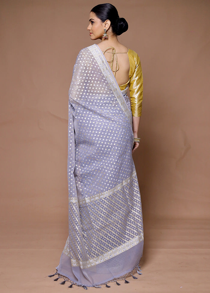 Grey Kora Silk Saree With Blouse Piece Cheap Sale For Cheap