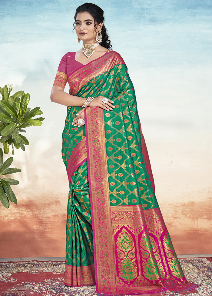 Green Dupion Silk Saree With Blouse Piece Quality Free Shipping Outlet