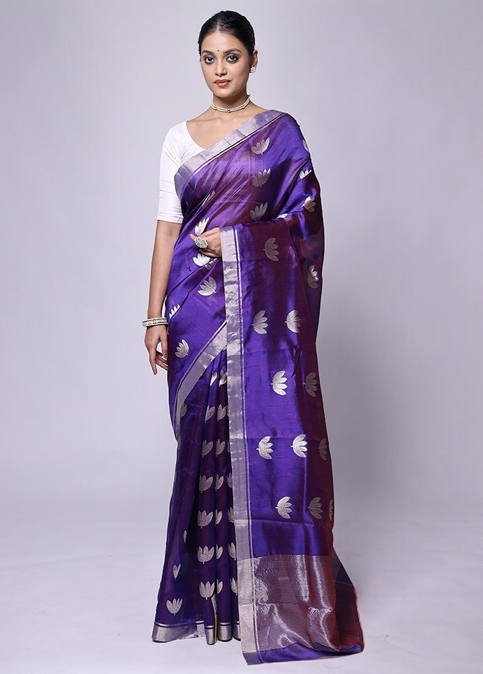 Purple Handloom Chanderi Pure Cotton Saree With Blouse Piece With Mastercard