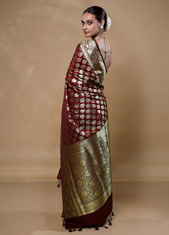 Maroon Banarasi Silk Saree With Blouse Piece Tumblr Sale Online